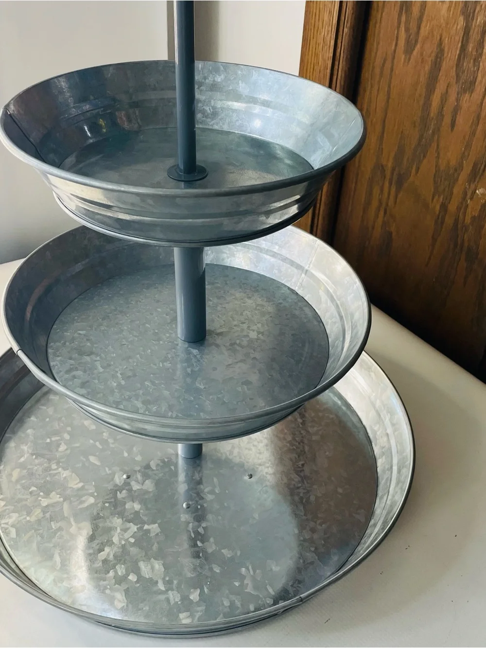 3-Tier Galvanized Metal Serving Stand - Silver